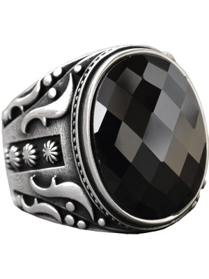 925 Ayar Gümüş Erkek Yüzük, Doğal Siyah Oniks Taşı, Karmaşık Etnik Tasarım, El Yapımı Gümüş Yüzük