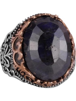 Doğal Taş El Yapımı Yüzük - 925 Ayar Gümüş El Yapımı Yüzük - Şık Farklı Yüzük (Mavi Safir)