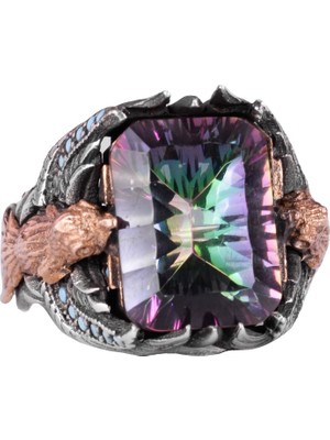 Erkekler Için El Yapımı 925 Ayar Gümüş Eagle Yüzük, Oluşturulmuş Mystic Topaz ile - Güç ve Özgürlüğün Sembolü