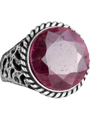 Gerçek Doğal Taş Yüzük - 925 Ayar Katı Gümüş Erkek Yüzüğü ile Yakut