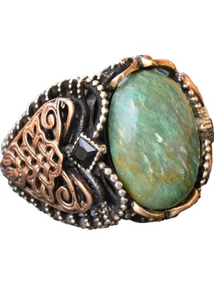 Kan Taşı Doğal Taş Yüzük, 9.30 Karat, Gümüş Erkek Yüzüğü, Yığma Yüzük Taşı