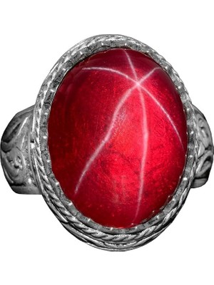 Doğal Yıldız Yakutu Taşlı Yüzük, El Yapımı Yüzük, 925 Ayar Gümüş Yüzük Erkekler Için