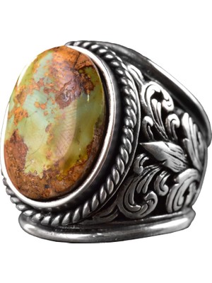 Erkekler Için Turkuaz Taş Yüzük, 925 Ayar Gümüş El Yapımı Ejderha Ölçeği Tasarımı, Modern Stil Şifa Kristali Takı (Stil-3)