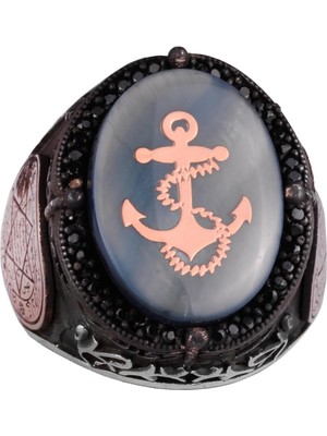 Yıldız David Yüzüğü - El Yapımı Yüzük - 925 Ayar Gümüş Erkek Yüzüğü (Çapa ve Ip)