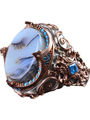 Doğal Yemeni Akik Taşı Yüzük, Sultan Tasarımı, 925 Ayar Gümüş Erkek Yüzük Altın Kaplama