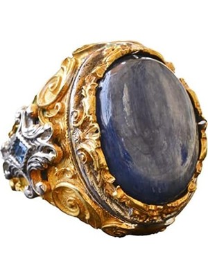 Doğal Mavi Safir Yüzük, Gümüş Mavi Safir Yüzük, 925 Ayar Gümüş Yüzük, Büyük Yüzük