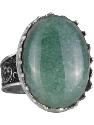 Doğal Taş Yüzük - 925 Ayar Gümüş Büyük Yüzük - El Yapımı Yüzük (Aventurin)