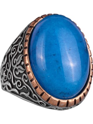 Doğal Mavi Akik Taşı Yüzük, %925 Katı Gümüş Yüzük Erkekler Için, Büyük Yüzük, Tasarım Gümüş Erkek Yüzüğü
