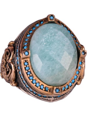925 Ayar Gümüş Yüzük, Doğal Taş Erkek Yüzüğü, El Yapımı Vintage Tasarım (Amazonit)