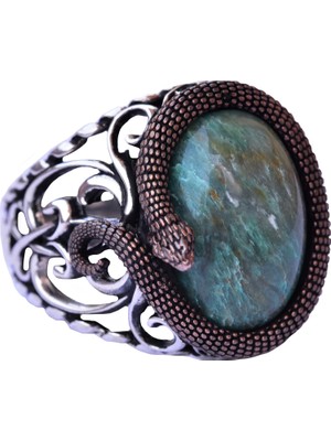 925 Ayar Katı Gümüş Erkek Yüzük - Doğal Taşlarla El Yapımı Zarafet (Yeşil Kan Taşı)