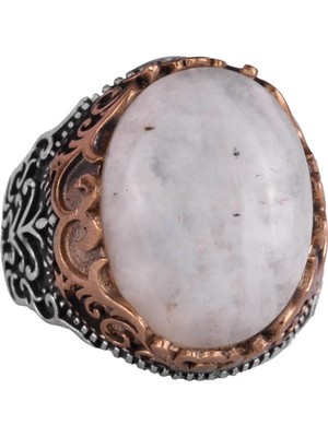 Doğal Taş El Yapımı Yüzük - 925 Ayar Gümüş El Yapımı Yüzük - Şık Yüzük (Ay Taşı)