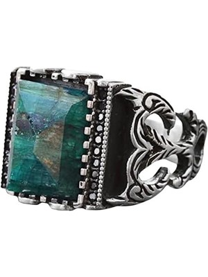 Doğal Zümrüt Taşlı, Ayar Gümüş Erkek Yüzük, 10842628383, Yeşil