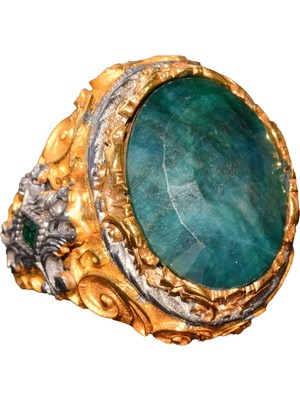 Zümrüt Taşlı Yüzük, Zümrüt Yüzük, Katı Sterlin Gümüş Yüzük, Erkek Yüzüğü, Yeşil