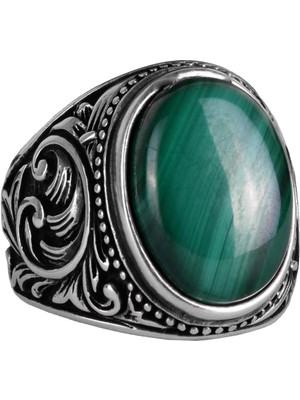 925 Ayar Katı Gümüş Erkek Yüzük, El Yapımı Malakit Taş Yüzük - Şifa Enerjisi Tasarımı