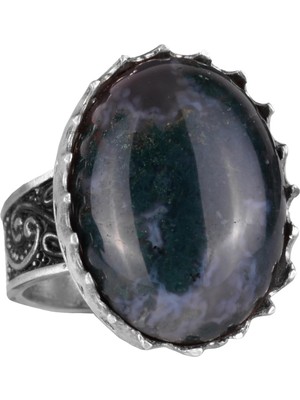 Doğal Taş Yüzük - 925 Ayar Gümüş Büyük Yüzük - El Yapımı Yüzük (Süsen Taşı)