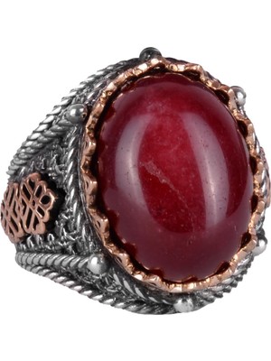 925 Ayar Solid Gümüş Yüzük, Doğal Taş Yüzük (Cabochon Yakut)