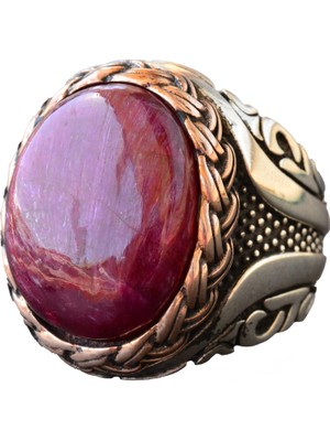 Gerçek Doğal Cabochon Yakut Taşı, Yakut Yüzük, Sterlin Gümüş Erkek Yüzüğü, Pembe