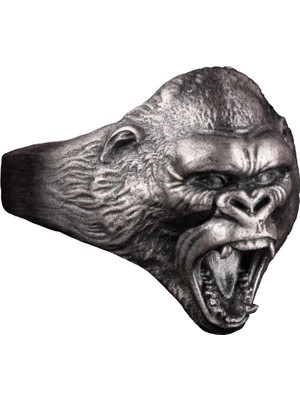 925 Ayar Gümüş Yüzük - 925 Ayar Gümüş Kızgın Goril Baş Yüzüğü - El Yapımı Hayvan Damga Yüzüğü Erkekler Için