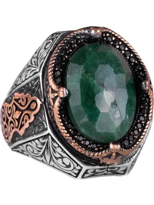 Doğal Zümrüt Taşlı Yüzük - 925 Ayar Gümüş Yüzük Erkekler Için, Farklı Yüzük