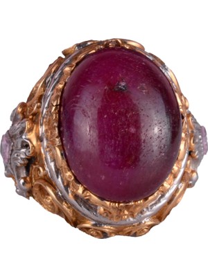 Doğal Taş Yüzük - Erkekler Için Sultan Yüzüğü - Altın Kaplama 925 Ayar Gümüş Yüzük - El Yapımı Yüzük (Yakut)