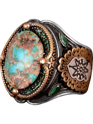 925 Doğal Arizona Turkuaz Taş Yüzük, Oval Sterlin Gümüş Yüzük Erkekler Için (Stil-3)