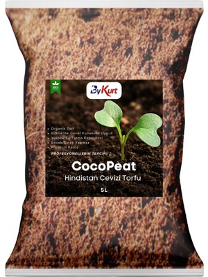 Bykurt Cocopeat Hindistan Cevizi Torfu %100 Doğal Torf ve Bitki Toprağı Sinek Yapmaz 5l