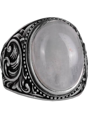 Doğal Cabochon Akuamarin Taş Yüzük - Sakin 925K Solid Gümüş Erkek Yüzük - Şeffaflık ve Huzur Tasarımı