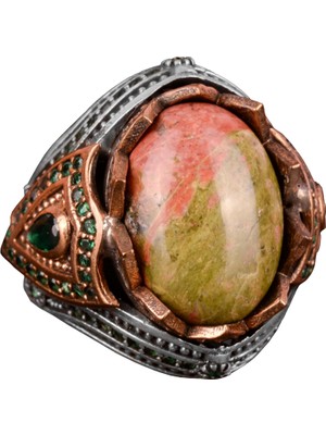 Unakite Doğal Taş Yüzük, Sterlin Gümüş Erkek Yüzük