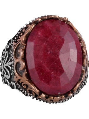 Doğal Taş El Yapımı Yüzük - 925 Ayar Gümüş El Yapımı Yüzük - Şık Yüzük (Yakut)