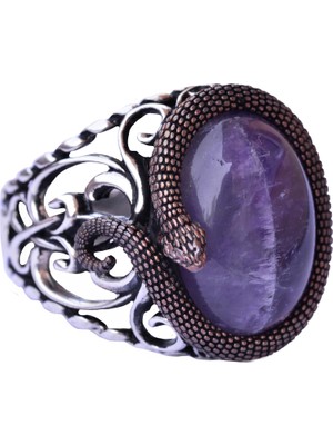 925 Ayar Katı Gümüş Erkek Yüzük - Doğal Taşlarla El Yapımı Zarafet (Ametist Taşı)