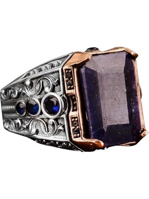 Doğal Safir Taşlı Yüzük, 925 Ayar Gümüş Erkek Yüzük