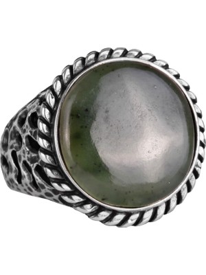 Doğal Taş Yüzük - 925 Ayar Sert Gümüş Erkek Yüzüğü ile Yeşim