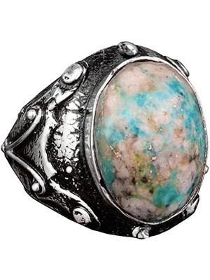 925 Ayar Gümüş Erkek Yüzük - Doğal Arizona Turkuaz Taşı ile El Yapımı Tasarım Takı (Stil-2)