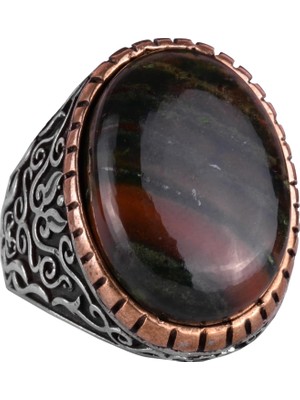 Doğal Yeşil Kan Taşı Erkek Yüzüğü, 925 Ayar Sert Gümüş Yüzük, Tasarım Gümüş Erkek Yüzüğü