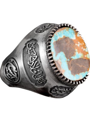 Doğal Arizona Turkuaz Taş Yüzük, Erkek Yüzüğü, 925 Ayar Gümüş Yüzük
