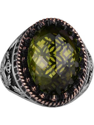 925 Ayar Gümüş Yüzük, Oluşturulmuş Taş Yüzük, Kartal Sembol Yüzüğü, El Yapımı Yüzük (Oluşturulmuş Peridot)