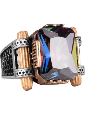 Mistik Topaz Taş Yüzük - 925 Ayar Gümüş Yüzük, Tasarım Gümüş Erkek Yüzüğü