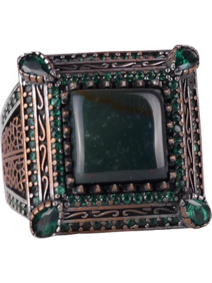 El Yapımı 925 Ayar Gümüş Erkek Yüzük - Doğal Malakit Taşı ile Lüks Tasarım (Jade)