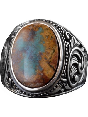 Doğal Arizona Yeşil Turkuaz Taş Yüzük, Vintage Tasarım - 925 Ayar Gümüş Erkek Yüzüğü, El Yapımı Zarafet (Stil-1)