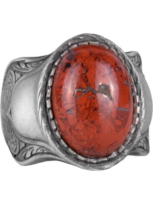 Doğal Taş Yüzük, 925 Ayar Gümüş Yüzük, (Kan Taşı)