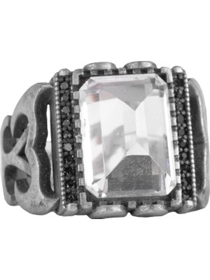 Sterling Gümüş Erkek Yüzük Doğal Kristal Taş Dikdörtgen Şekilli Erkek Yüzük