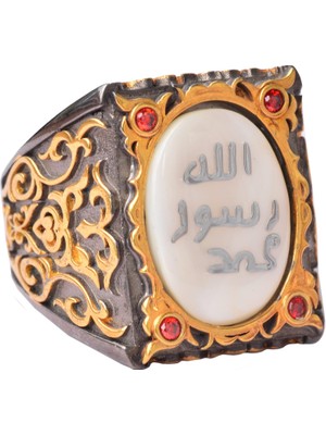 Erkeksterling Gümüş Sultan Yüzük - Islami Tasarım (Beyaz)