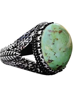 Doğal Turkuaz Taş Yüzük - Ayrıntılı Erkek Yüzüğü - 925 Ayar Sterlin Gümüş Özgün Tasarım (Model-5)