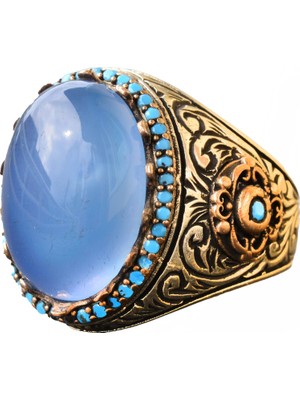 Doğal Akik Taşlı Yüzük, 11.40 Karat, Erkek Gümüş Yüzük