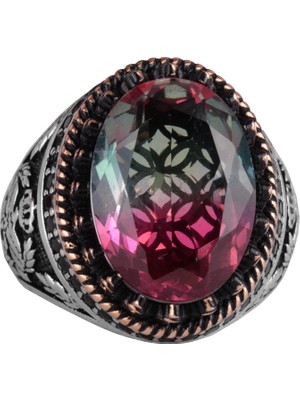 925 Ayar Gümüş Yüzük, Yapay Taş Yüzük, Kartal Sembol Yüzüğü, El Yapımı Yüzük (Yapay Florit)