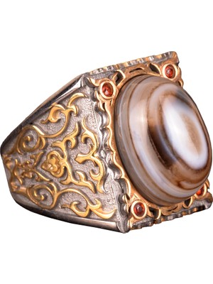 Doğal Agat Taşı Yüzük, 925 Ayar Gümüş Yüzük, Erkek Sultan Yüzüğü