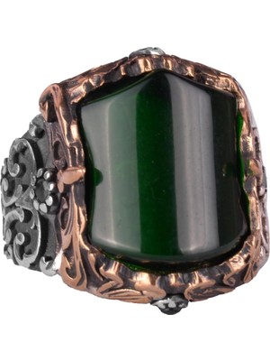 El Yapımı 925 Ayar Gümüş Erkek Yüzük - Farklı ve Özgün Tasarım (Yapay Yeşim Taşı)