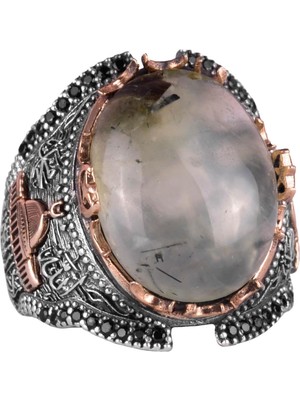 925 Ayar Katı Gümüş Erkek Yüzük, Cami Prehnit Taşlı Yüzük, El Yapımı Şıklık