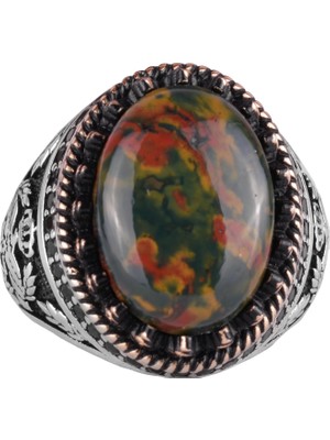 Doğal Taş Yüzük - El Yapımı Kartal Yüzüğü - 925 Ayar Gümüş Yüzük (Yeşil Kan Taşı)