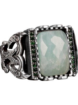 Akvamarin Erkek Yüzüğü, 925 Ayar Gümüş Yüzük, Doğal Akvamarin Taşlı Yüzük